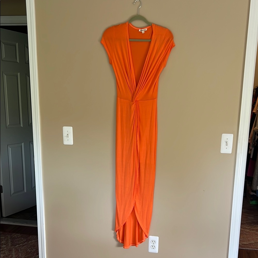 Orange High Low Dress with Plunge Neckline